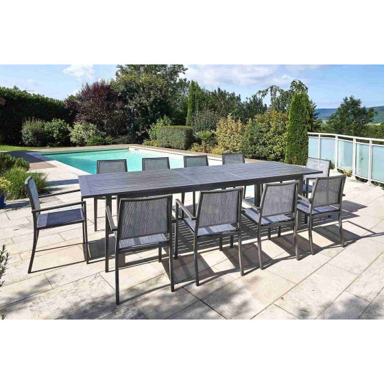 Table de jardin extensible en aluminium teck grisé