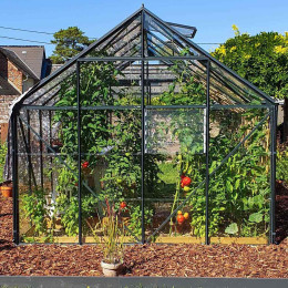 Serre en verre avec porte coulissante