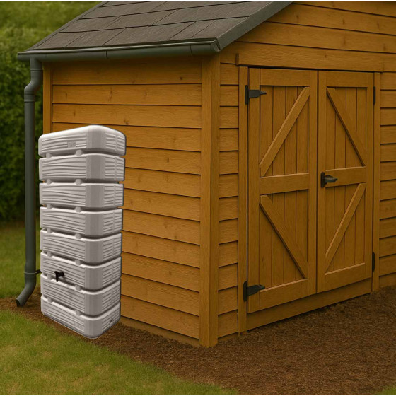 Recuperateur d'eau de pluie pour abri de jardin