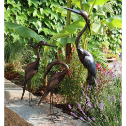 Héron en métal pour jardin en famille (les 3)