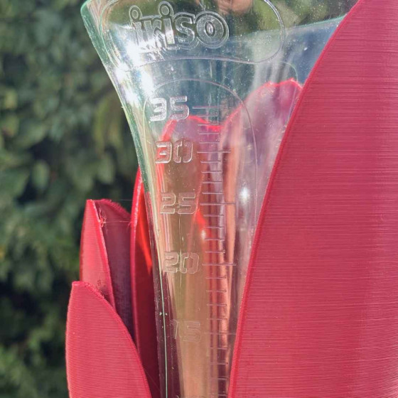pluviometre original en forme de fleur rouge