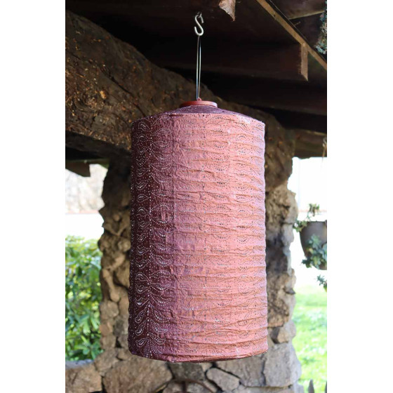 Lanterne solaire extérieur à suspendre forme cylindre cuivre