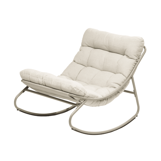 fauteuil a bascule exterieur pour jardin avec gros coussin