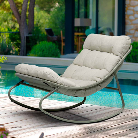 fauteuil a bascule jardin avec coussin rembourre