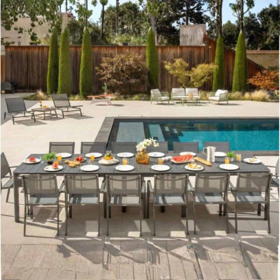 table de jardin extensible 14 personnes en aluminium gris anthracite