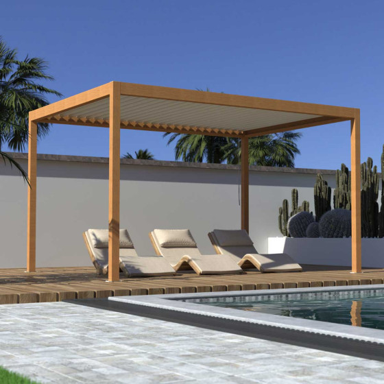 pergola bioclimatique autoportante devant piscine