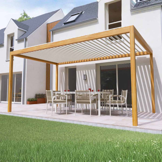 pergola bioclimatique autoportee imitation bois