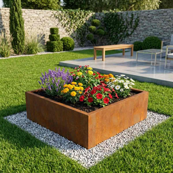 bac de jardin carre acier corten 120x120x60 cm fabrication francaise