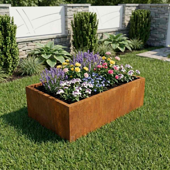 bac a fleurs rectangulaire acier corten Made in france