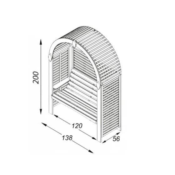 banc tonnelle de jardin hauteur 200 cm 2 places avec treillis horizontal