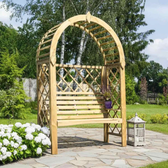 pergola avec banc de jardin en bois traite autoclave