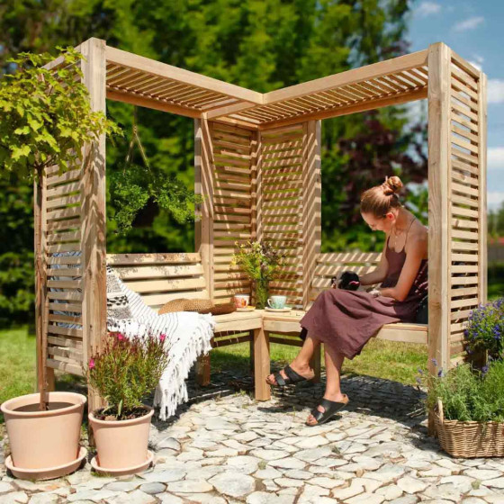 banc d angle exterieur avec pergola moderne