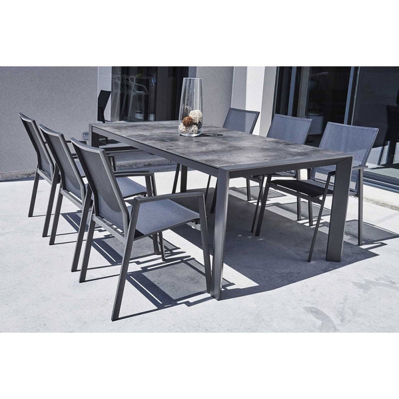 Ensemble table et chaise de jardin en aluminium gris ATHENES 6 pers