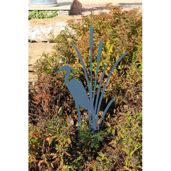 Héron décoratif à planter en acier gris anthracite