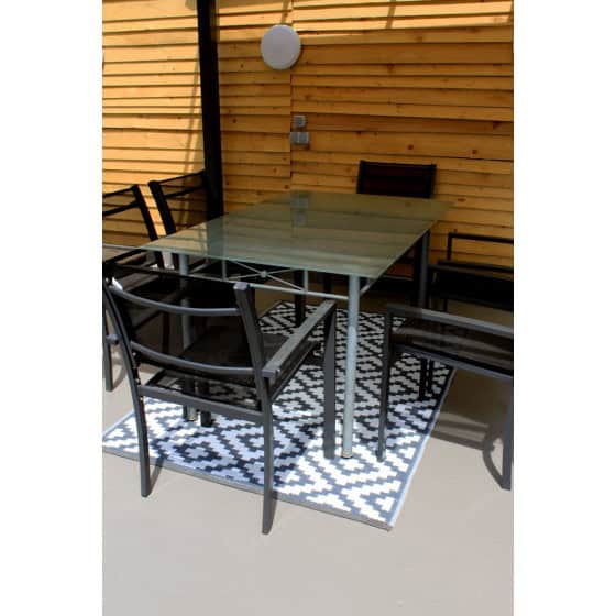 Tapis d'extérieur pour terrasse gris et blanc 120 cm x 180 cm