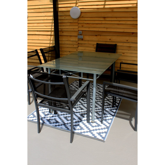 Tapis d'extérieur pour terrasse gris et blanc 120 cm x 180 cm