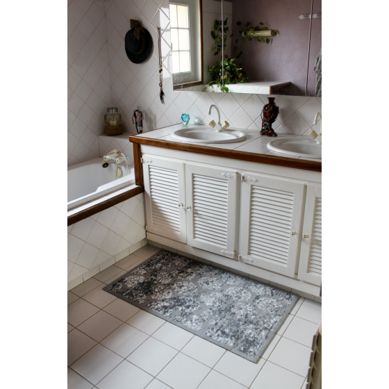 Tapis paillasson anti dérapant gris et blanc 66 x 110 cm