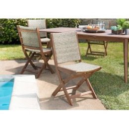 2 chaises pliantes en acacia et imitation rotin