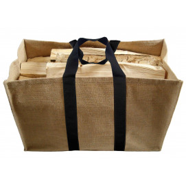 sac à buches en toile de jute naturelle beige