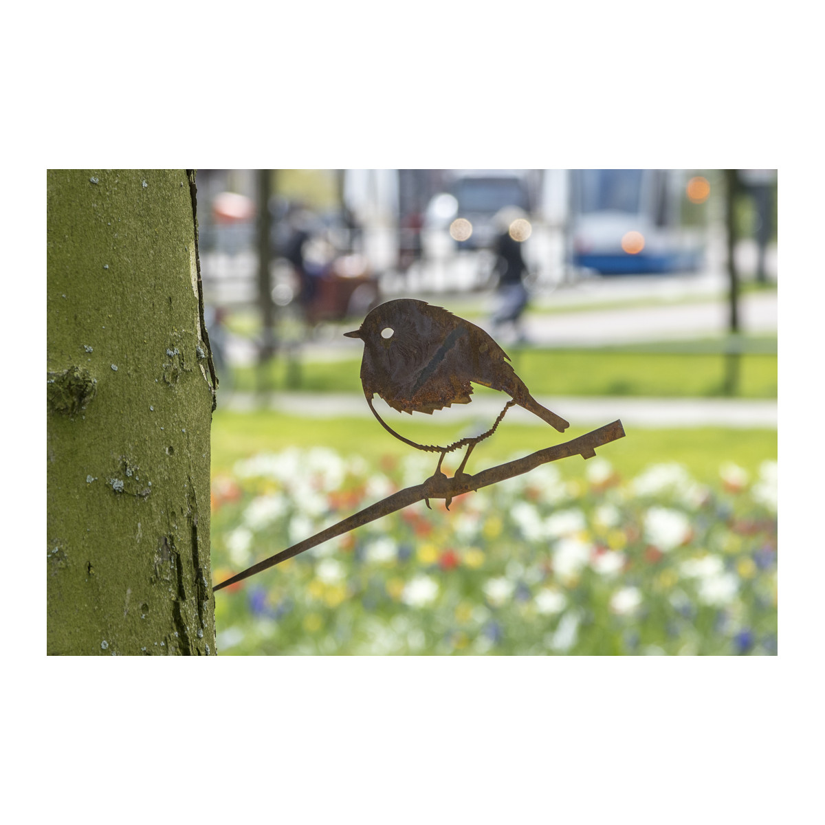 METALBIRD, oiseau sur pique rouge gorge en acier - Jardin et Saisons