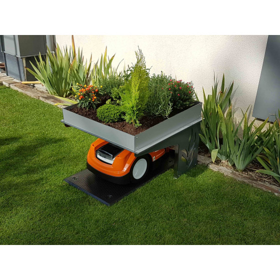 garage jardinière pour robot tondeuse